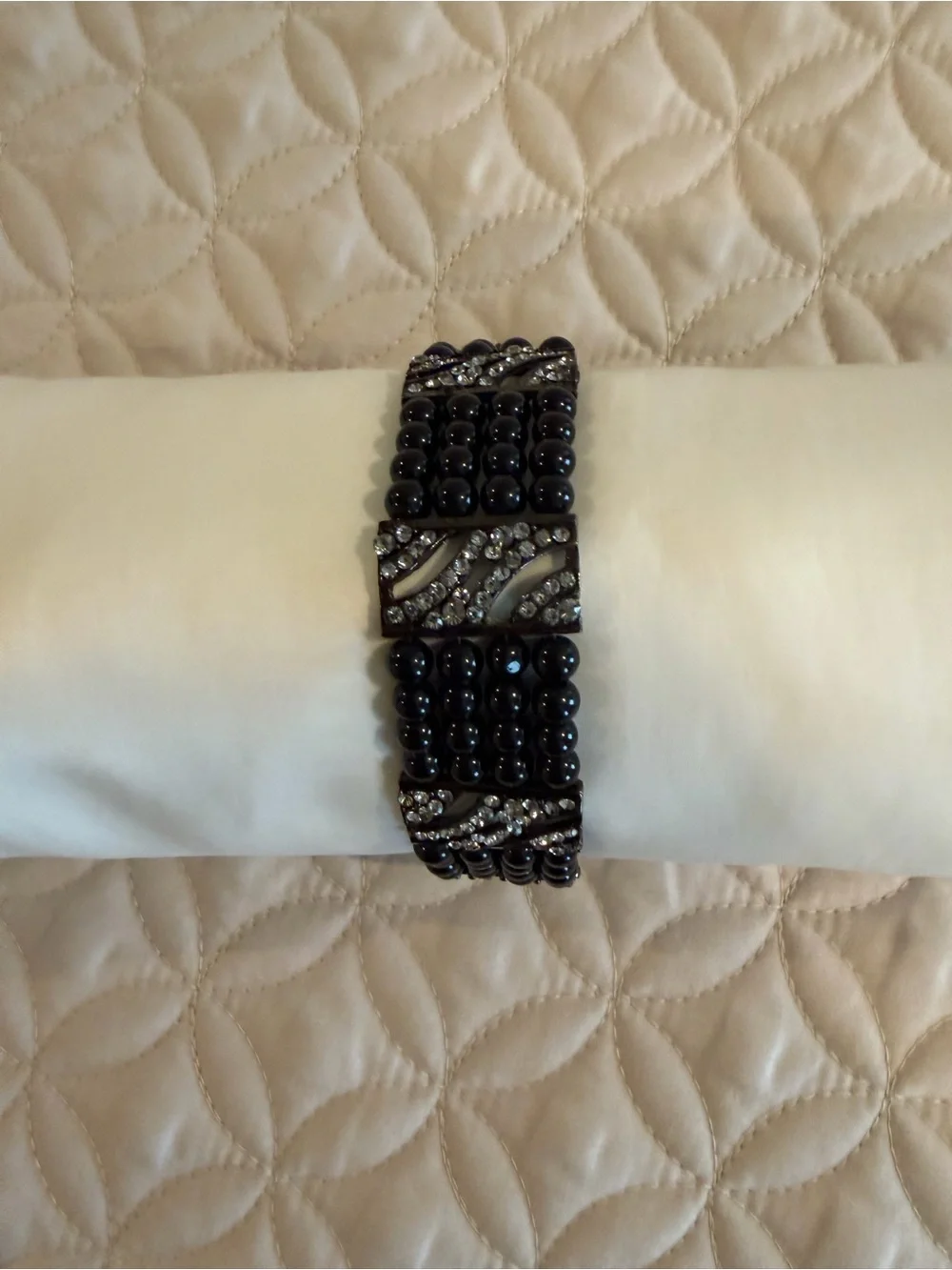 Black Beaded Bracelet with Crystal Accents